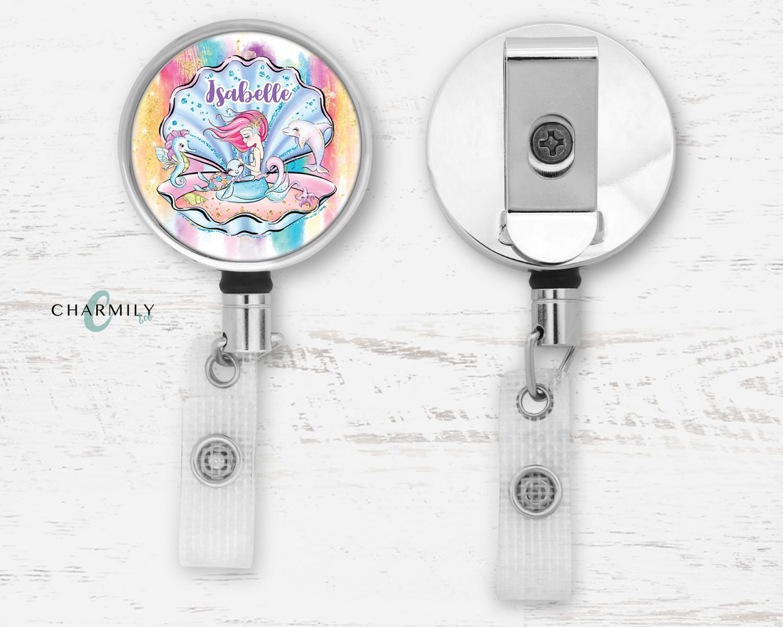 Mermaid Badge Reel | Personalised | Retractable lanyard | ID Badge ...