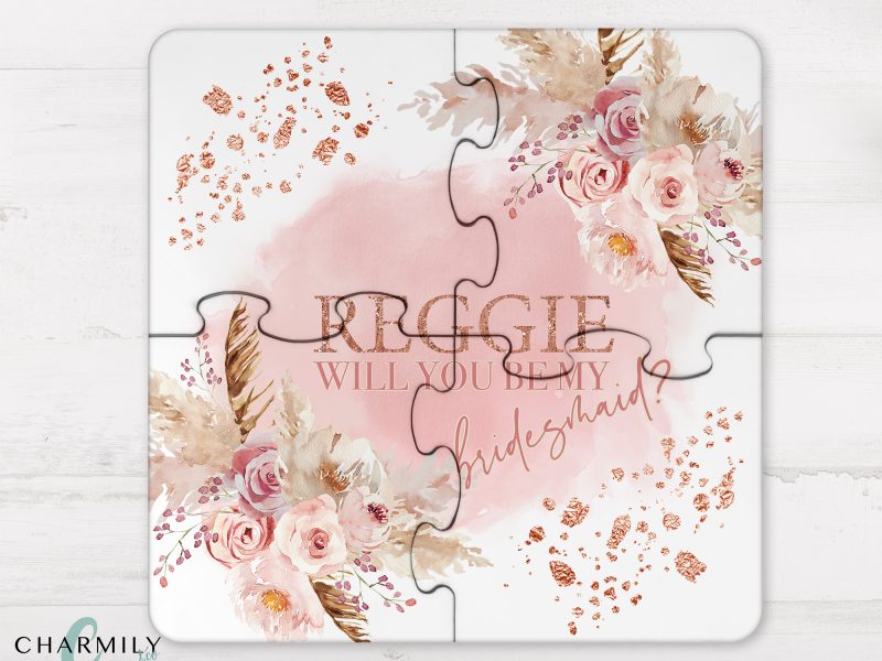 Strawberry Sundae Bridal Proposal | 4 Piece Wood Puzzle | Personalise | Coaster Puzzle | Wedding