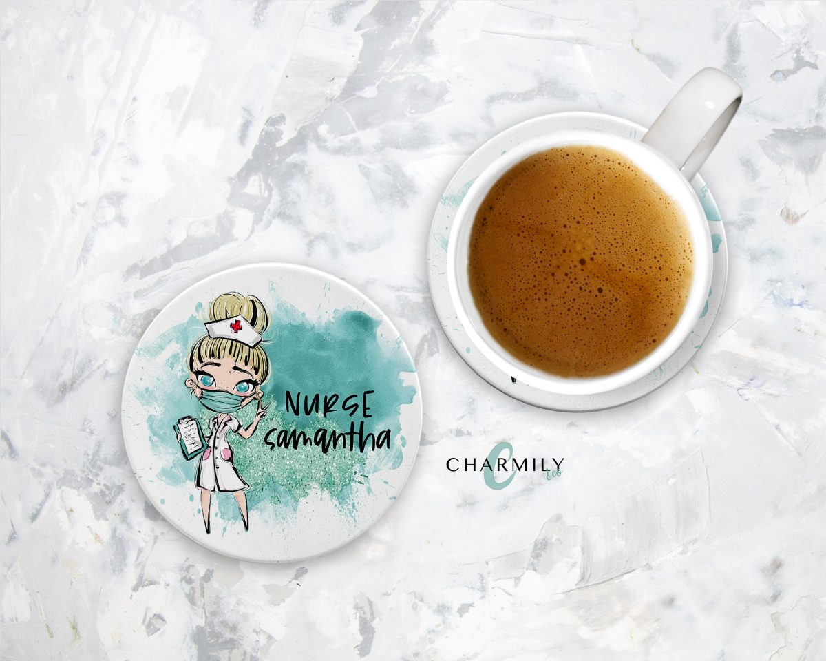 Nurse Sandstone Coaster | Teal | Personalise | Office | Doctor | Midwife | Customise! - Image 2