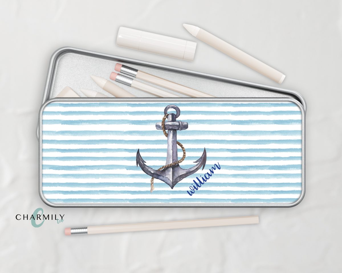 Anchor Metal Tin | Metal Pencil Tin | Rectangle Metal Storage Box | Personalised & Non-Personalised |