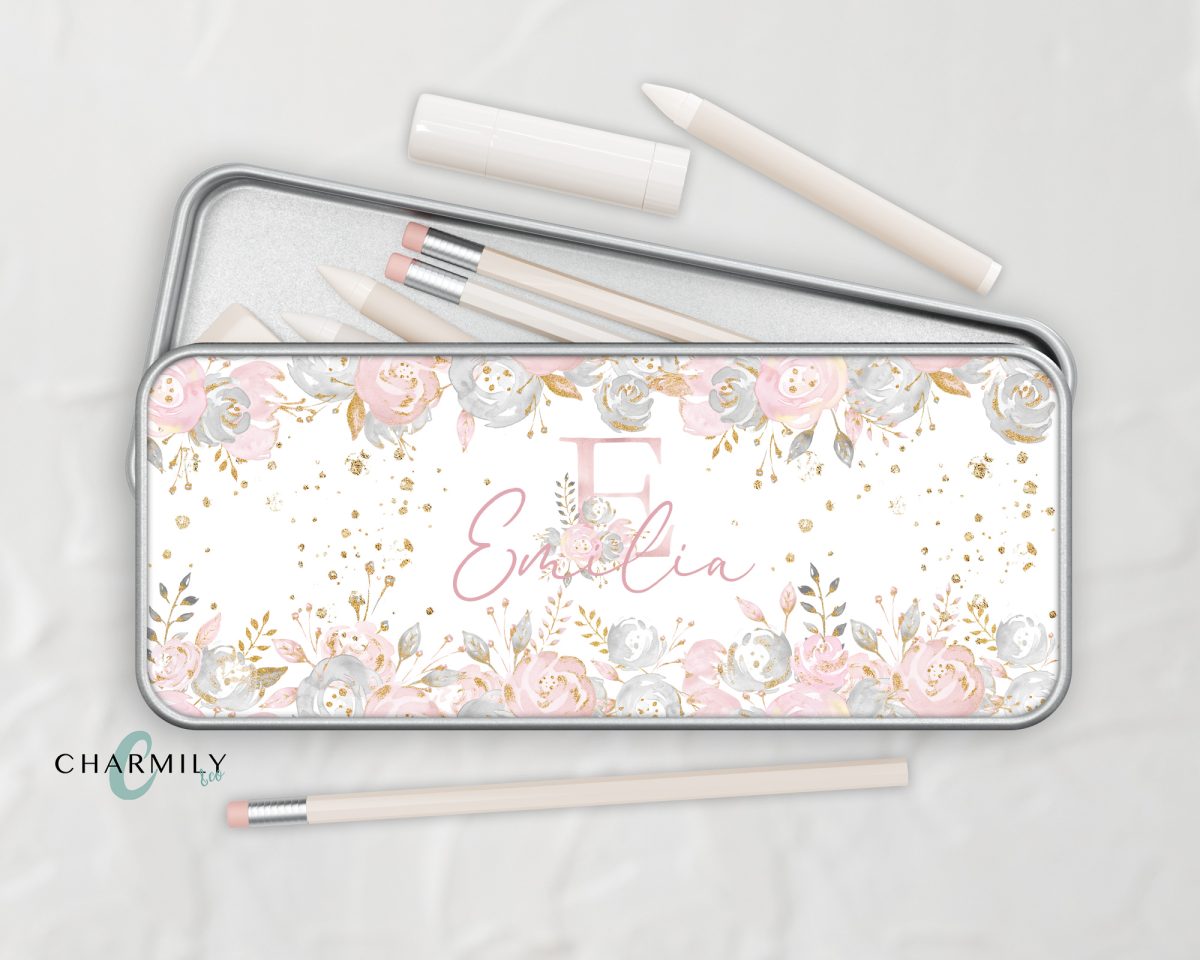 Pretty in Pink Metal Tin | Metal Pencil Tin | Rectangle Metal Storage Box | Personalise | Monogram - Image 5