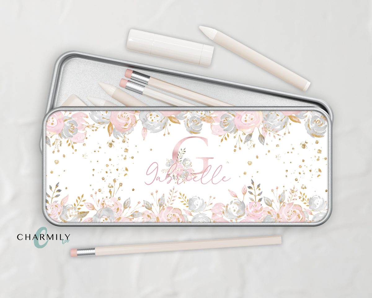 Pretty in Pink Metal Tin | Metal Pencil Tin | Rectangle Metal Storage Box | Personalise | Monogram - Image 6