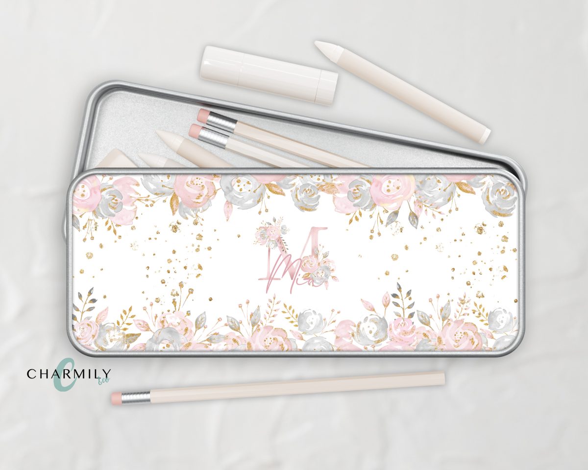 Pretty in Pink Metal Tin | Metal Pencil Tin | Rectangle Metal Storage Box | Personalise | Monogram - Image 9