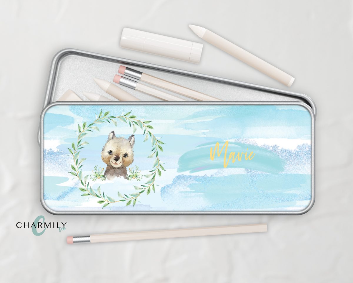 Blue Australian Animal Metal Tin | Metal Pencil Tin | Rectangle Metal Storage Box | Personalised & Non-Personalised | Desk Stationary | School Pencil Case - Image 3