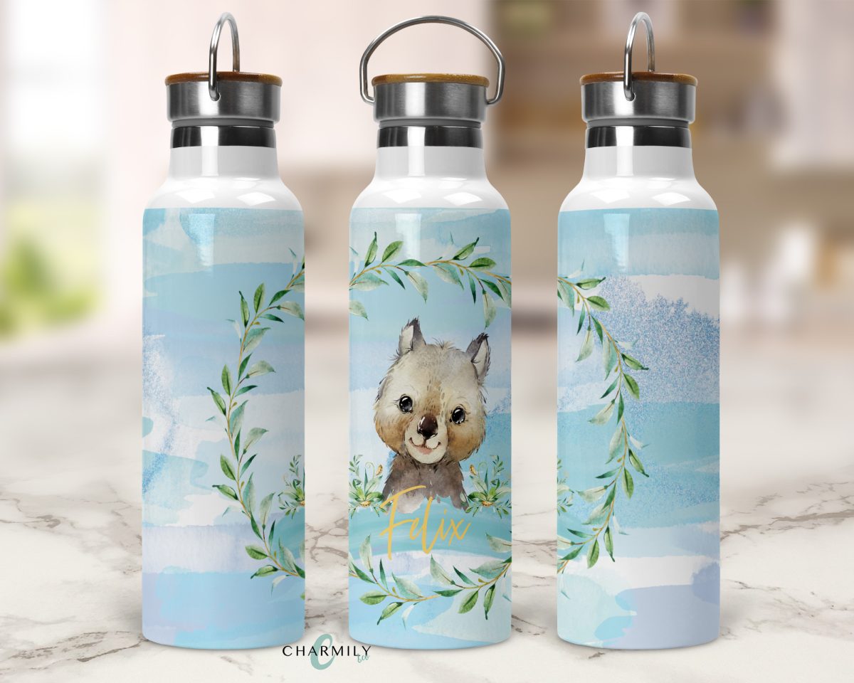 Blue Australian Animal Bamboo Lid Waterbottle | Personalised & Non-Personalised | Insulated Bottle - Image 3