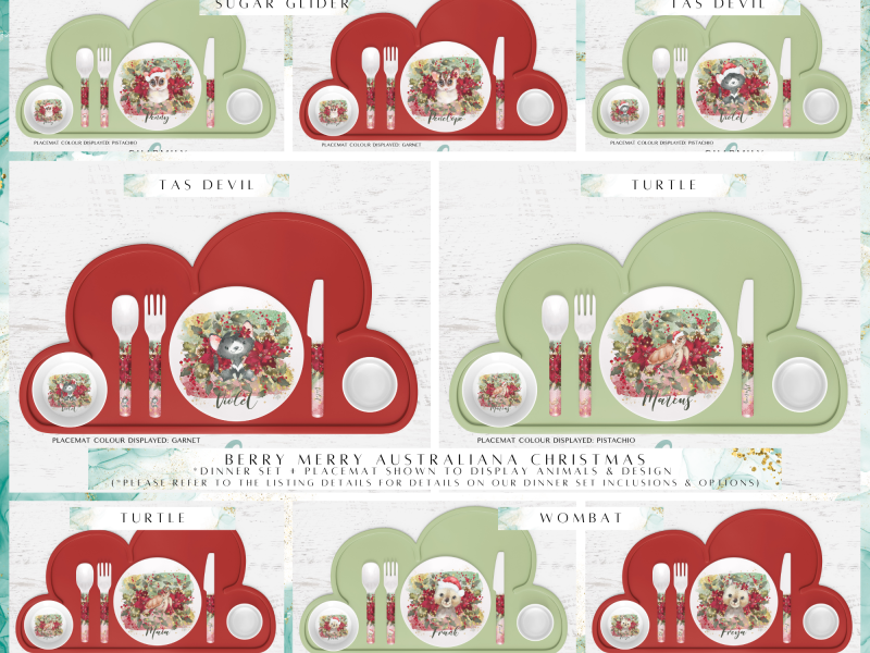 Berry Merry Australiana Christmas Children's Dinner Set | Personalised | Melamine | Dinnerware Separates also available!