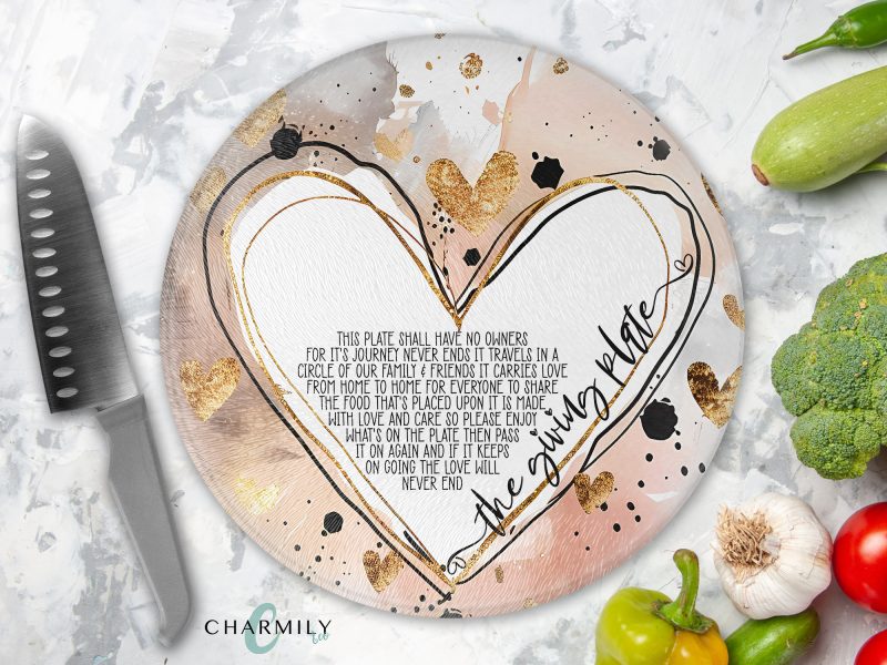Abstract Amore Giving Plate Round Glass Chopping Board | Family Sharing Platter