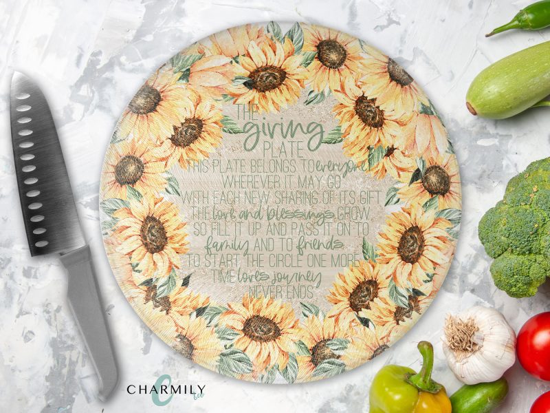 Sunflower Giving Plate Round Glass Chopping Board | Family Sharing Platter